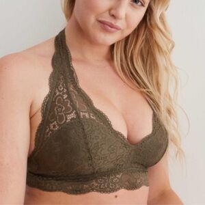 Aerie Lace Halter Bralette - Olive Green